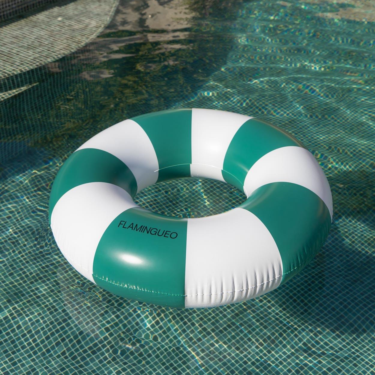 Flamingueo Flotador Gigante Donut Bicolor Colchoneta Piscina PVC Verde 2/7