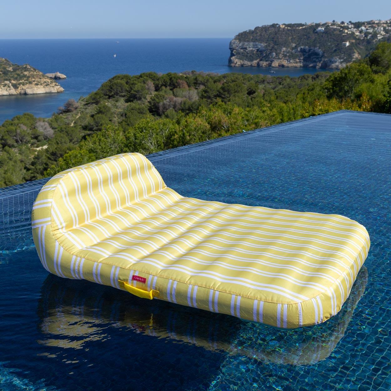 Flamingueo Tumbona Doble Hinchable Flotador Piscina PVC Amarilla 2/7
