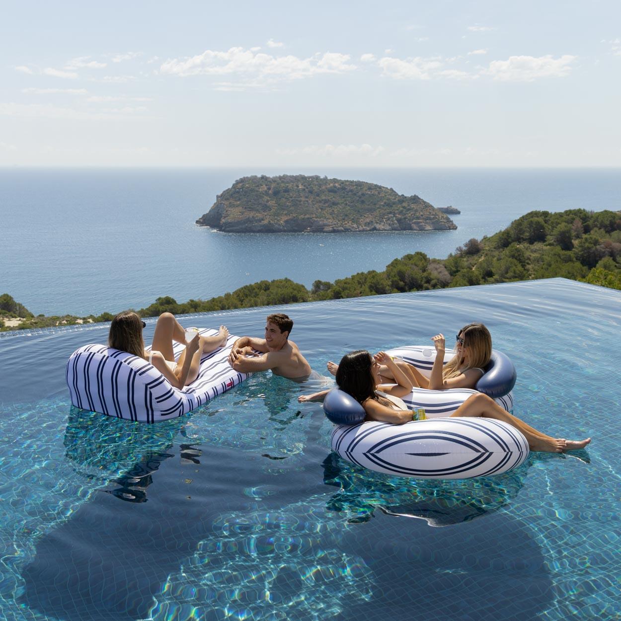 Flamingueo Tumbona Hinchable Flotador Piscina PVC Azul 7/7