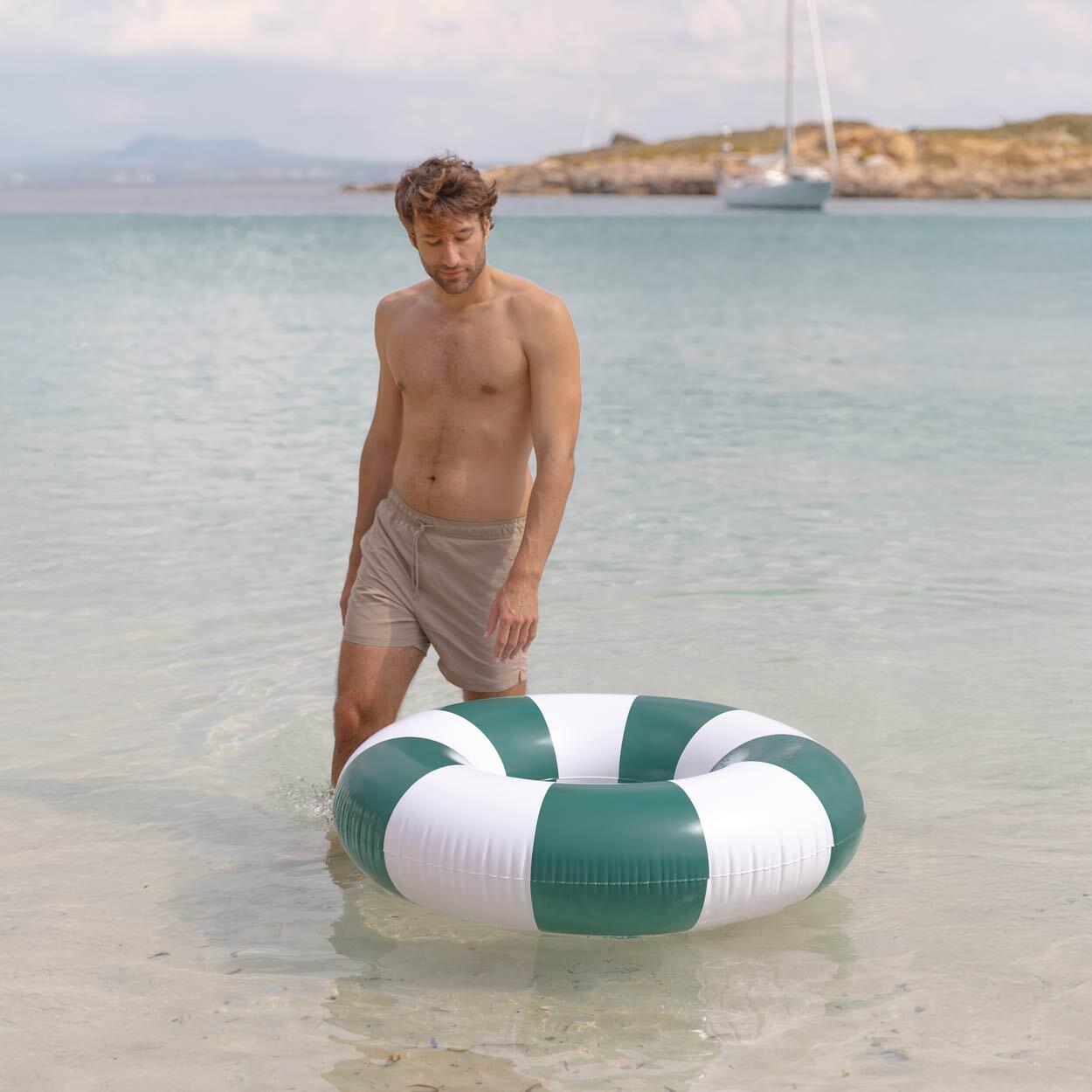 Flamingueo Flotador Gigante Donut Bicolor Colchoneta Piscina PVC Verde 7/7