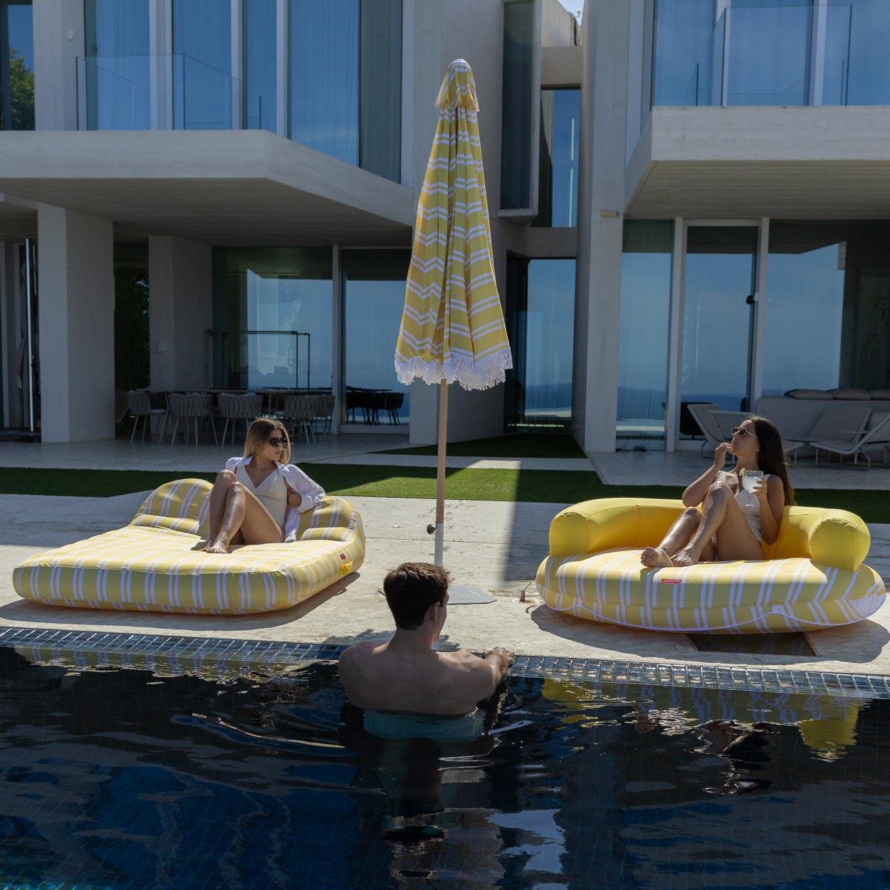 Flamingueo Tumbona Doble Hinchable Flotador Piscina PVC Amarilla 7/7