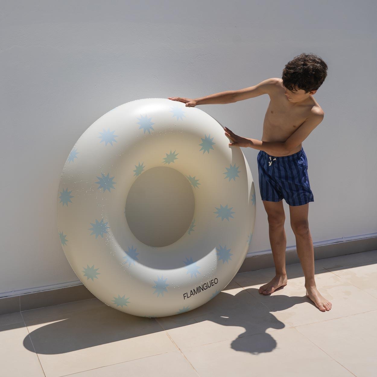 Flamingueo Flotador Gigante Donut Estrellas Colchoneta Piscina PVC Beige 7/7