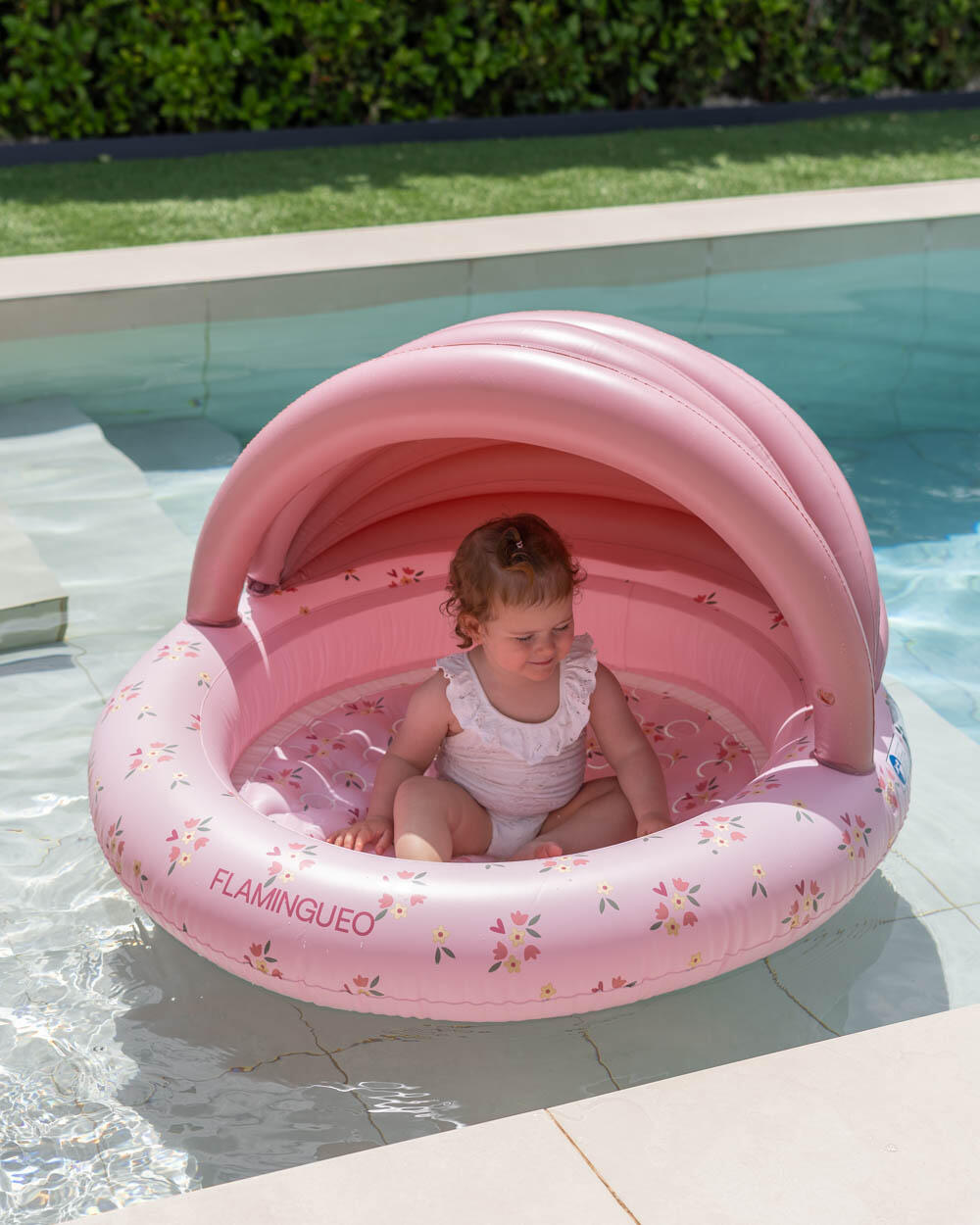 Flamingueo Piscina Infantil Con Toldo PVC Rosa 3/4