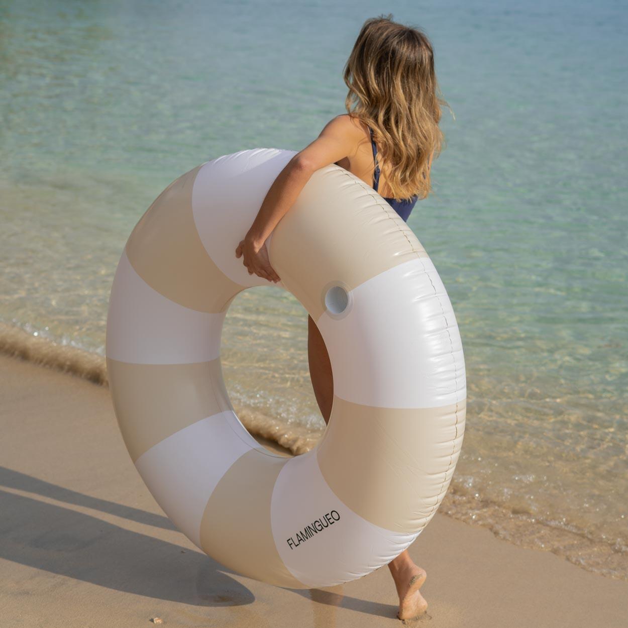 Flamingueo Flotador Gigante Donut Bicolor Colchoneta Piscina PVC Beige 3/7