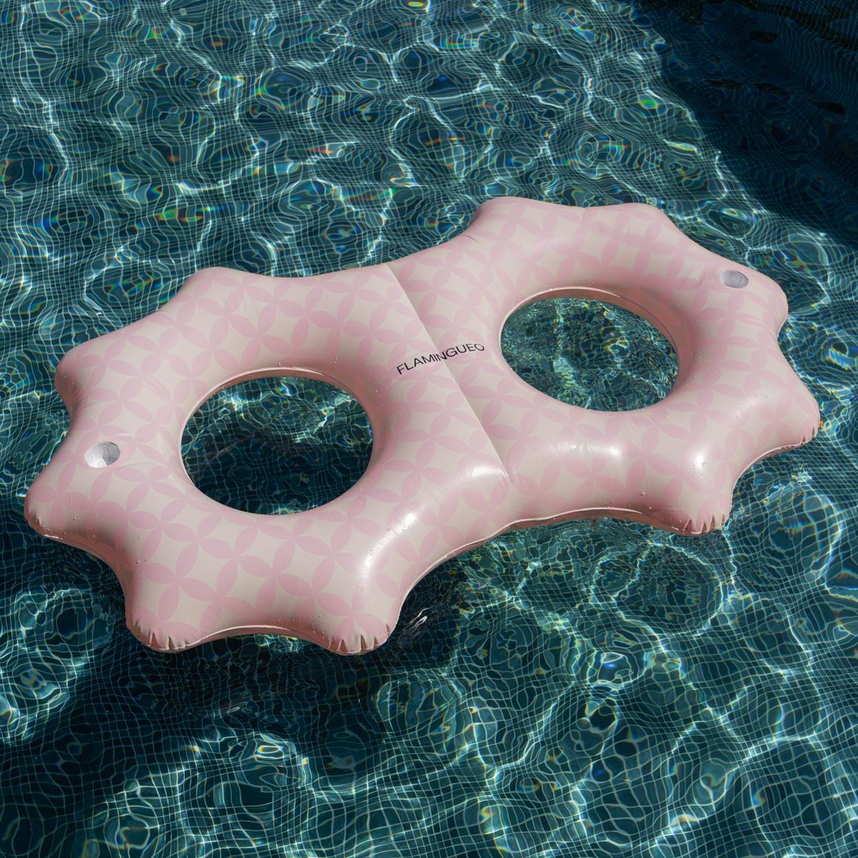 Flamingueo Bouee Piscine Double PVC Rose 2/7