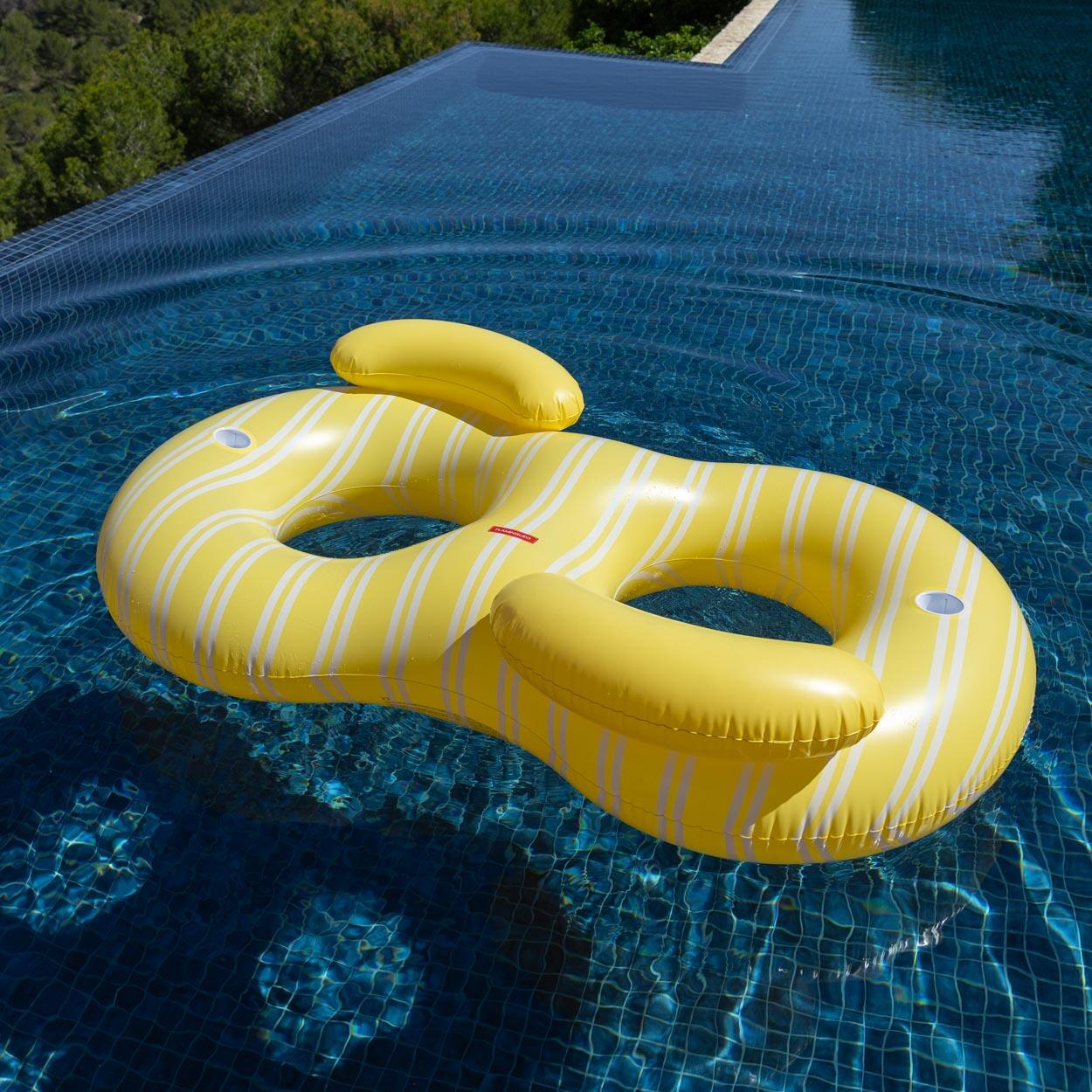 Flamingueo Bouee Piscine Double PVC Jaune 2/7