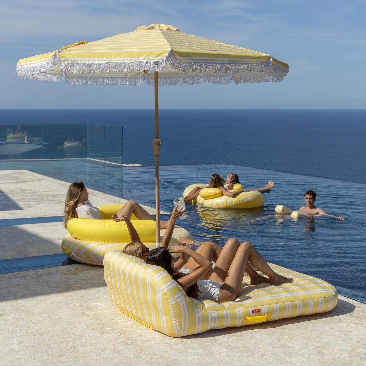 Flamingueo Tumbona Doble Hinchable Flotador Piscina PVC Amarilla 6/7