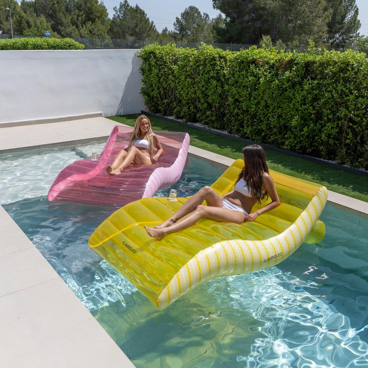 Flamingueo Colchoneta Hinchable Piscina XL 2 Personas Con Posavasos Amarillo 6/7