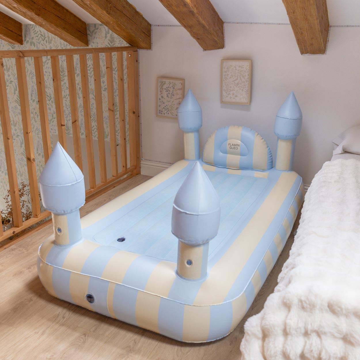 Flamingueo matelas gonflable enfant pvc bleu château 188x104x83 cm 6/7