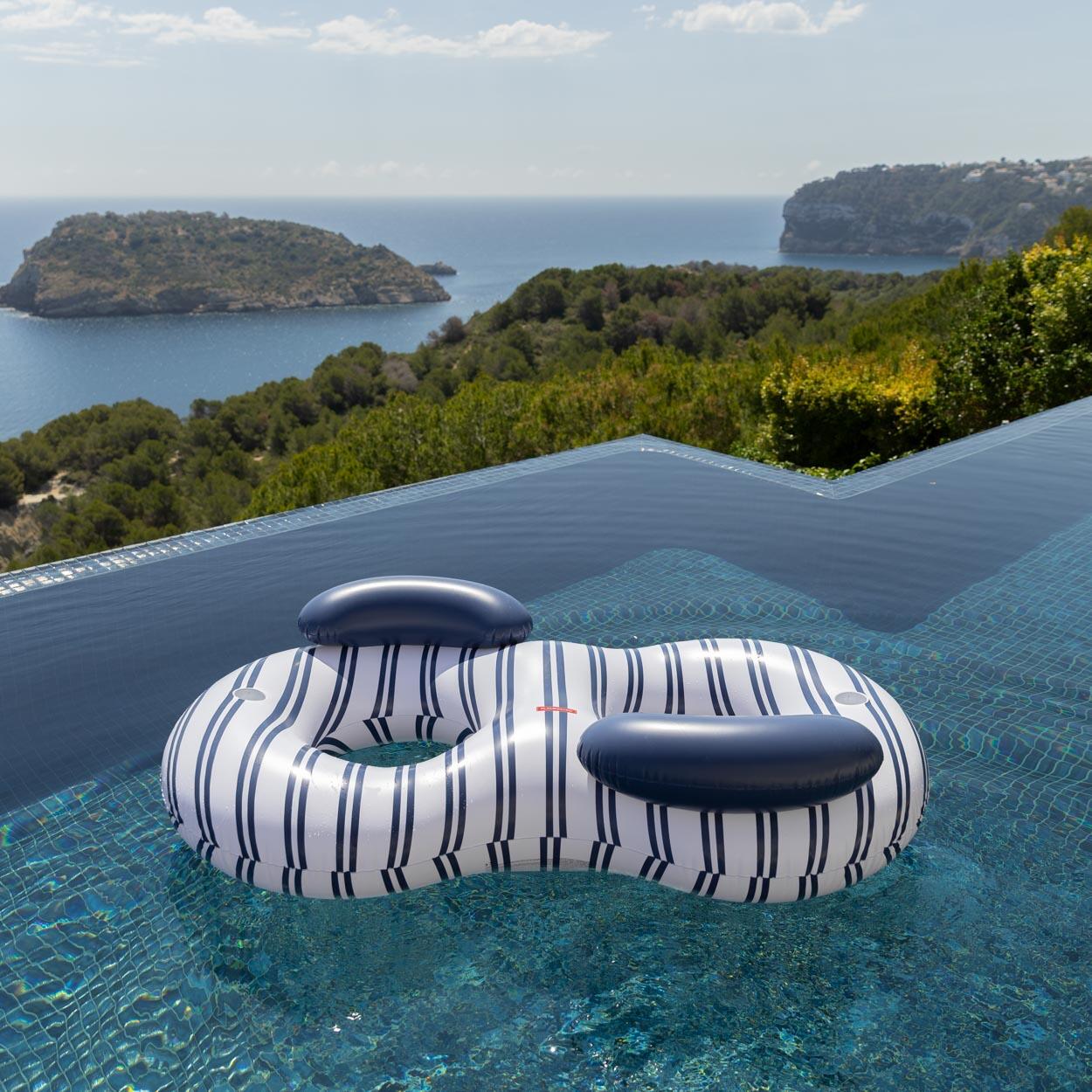 Flamingueo Bouee Piscine Double PVC Bleu 2/7
