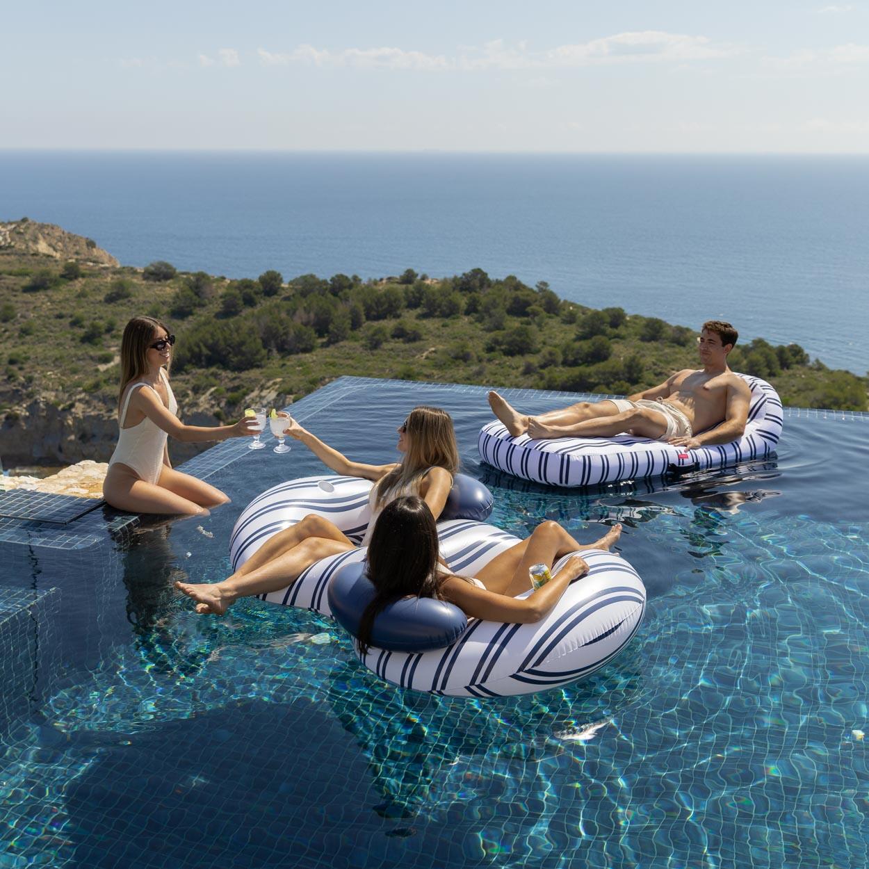 Flamingueo Bouee Piscine Double PVC Bleu 7/7