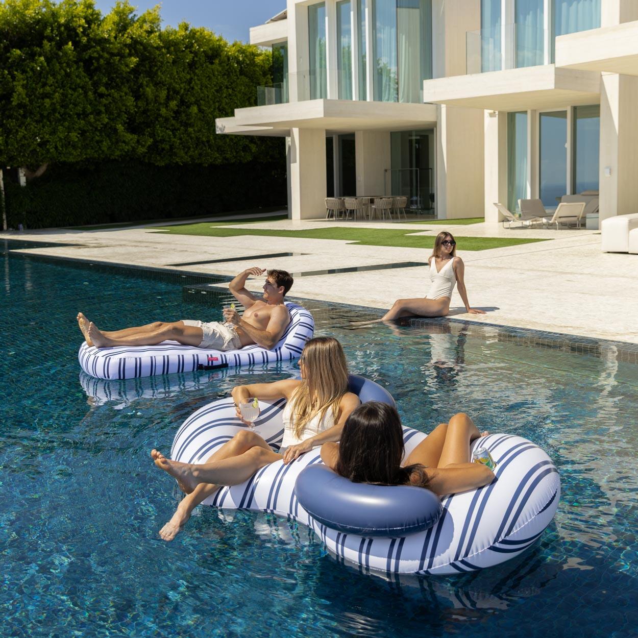 Flamingueo Bouee Piscine Double PVC Bleu 6/7