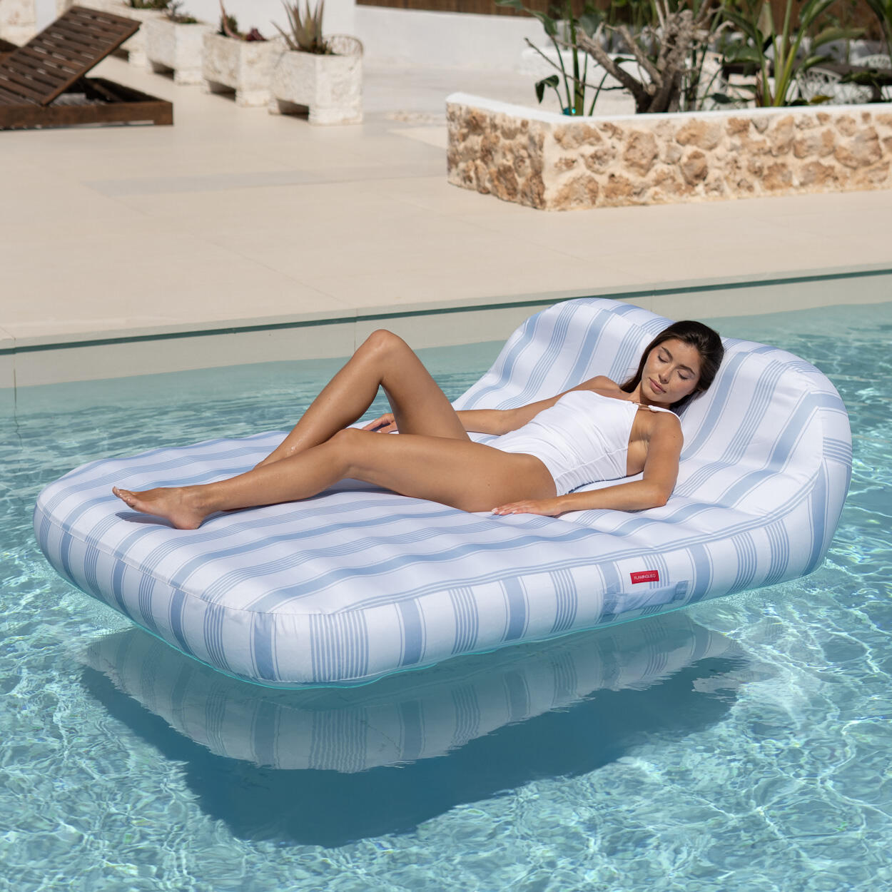 Flamingueo Tumbona Hinchable Doble Premium PVC Azul 2/7