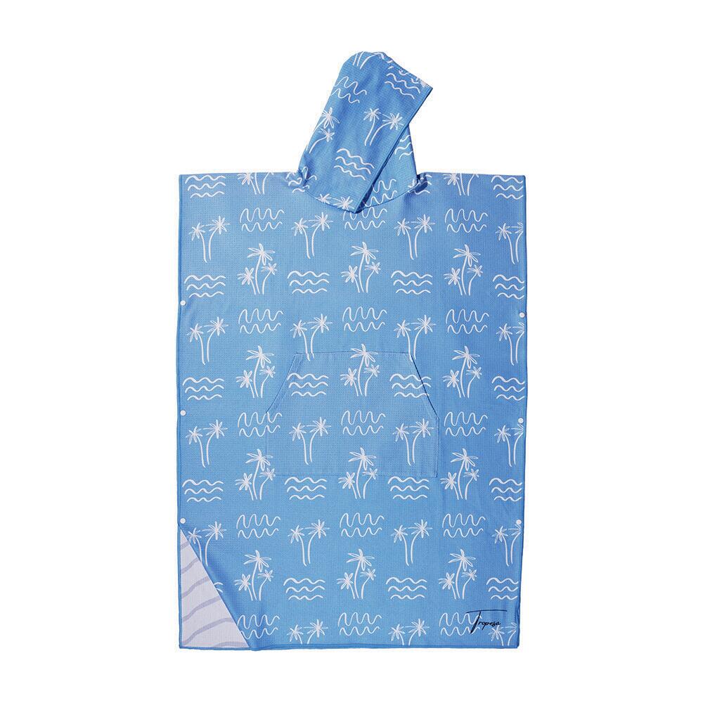 Poncho de bain adulte 80 x 110 cm, bleu à motifs palmiers et vagues 2/7