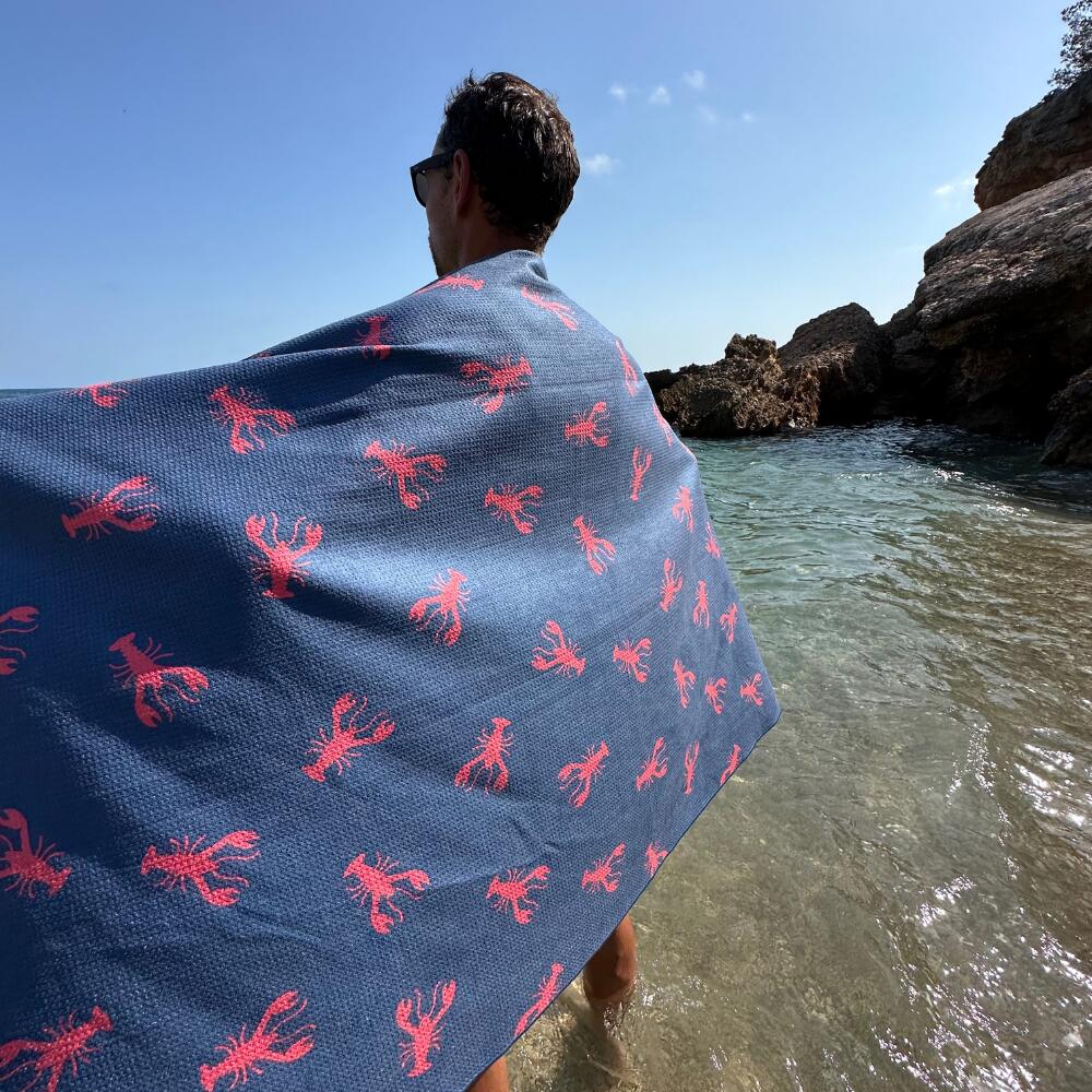 Serviette de plage 160 x 90 cm, imprimée bleue marine à motifs homards rouges 6/6
