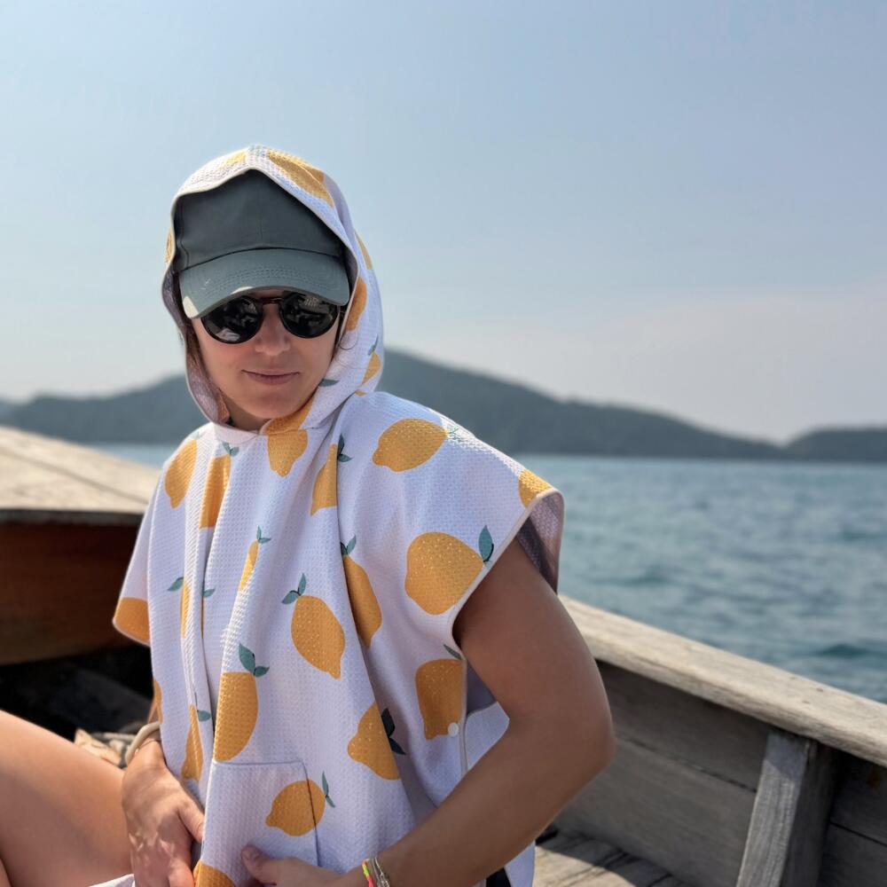 Poncho de bain adulte 80 x 110 cm, blanc à motifs citrons 5/7