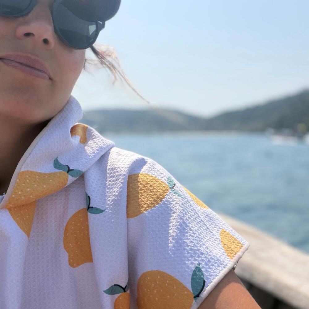 Poncho de bain adulte 80 x 110 cm, blanc à motifs citrons 4/7