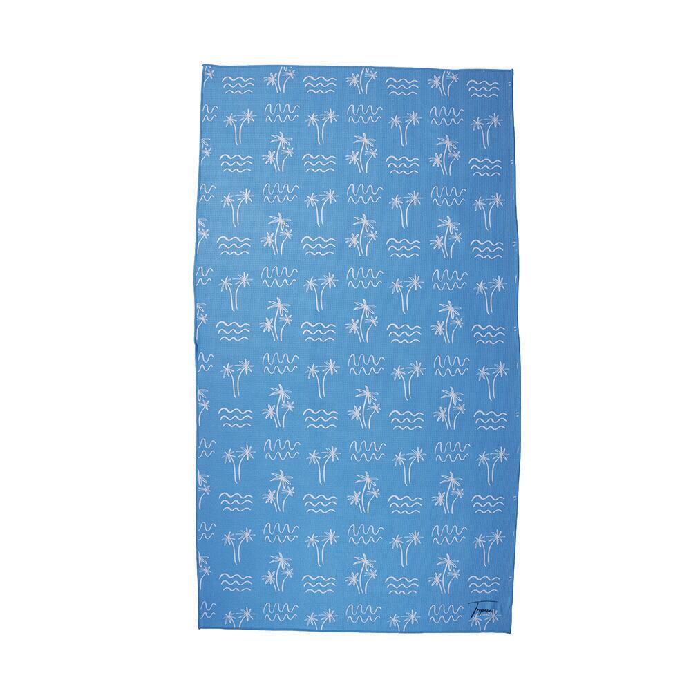 Serviette de plage 160 x 90 cm, imprimée bleue à motifs palmiers et vagues 2/7