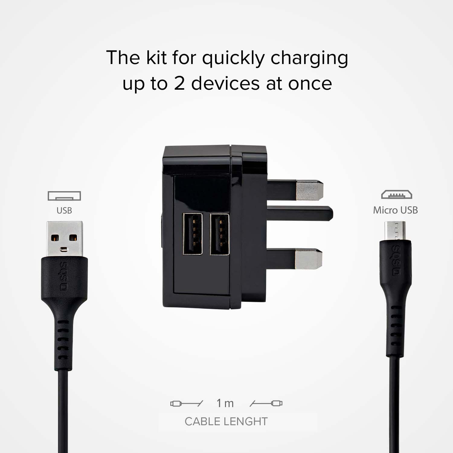 Kit caricatore UK con cavo USB + Micro‑USB 3/4