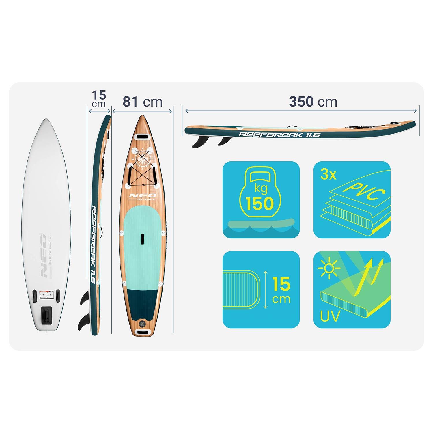Deska SUP do pływania Neo-sport Reefbreak pompowana Stand Up Paddle 350cm zestaw 6/7
