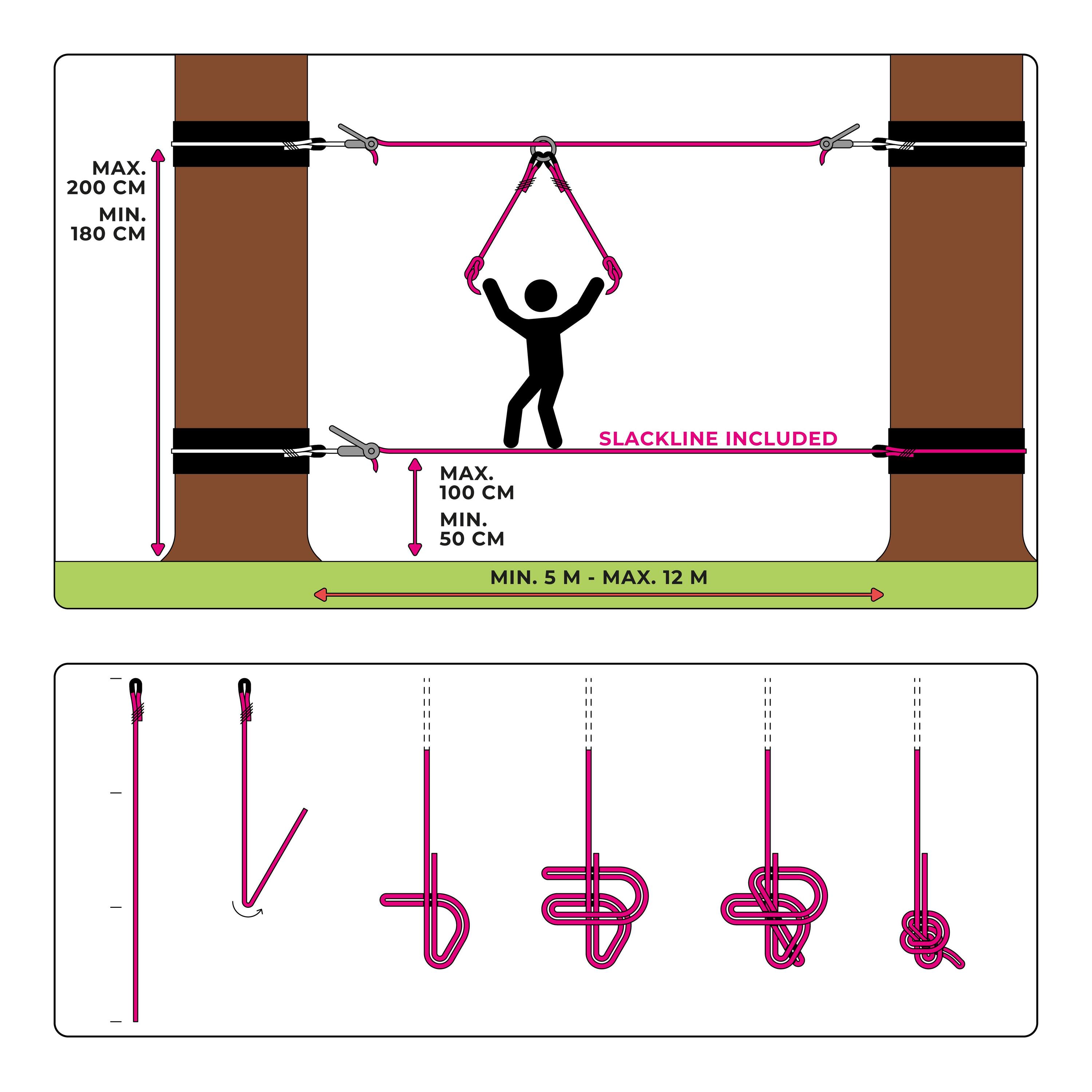 Monkey line Kit 15m - slackline + cinta guía desde arriba con anillo para niños 2/6