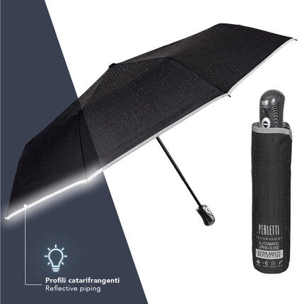 Ombrello Nero Bordo Catarifrangente Apri e Chiudi Automatico 1/7