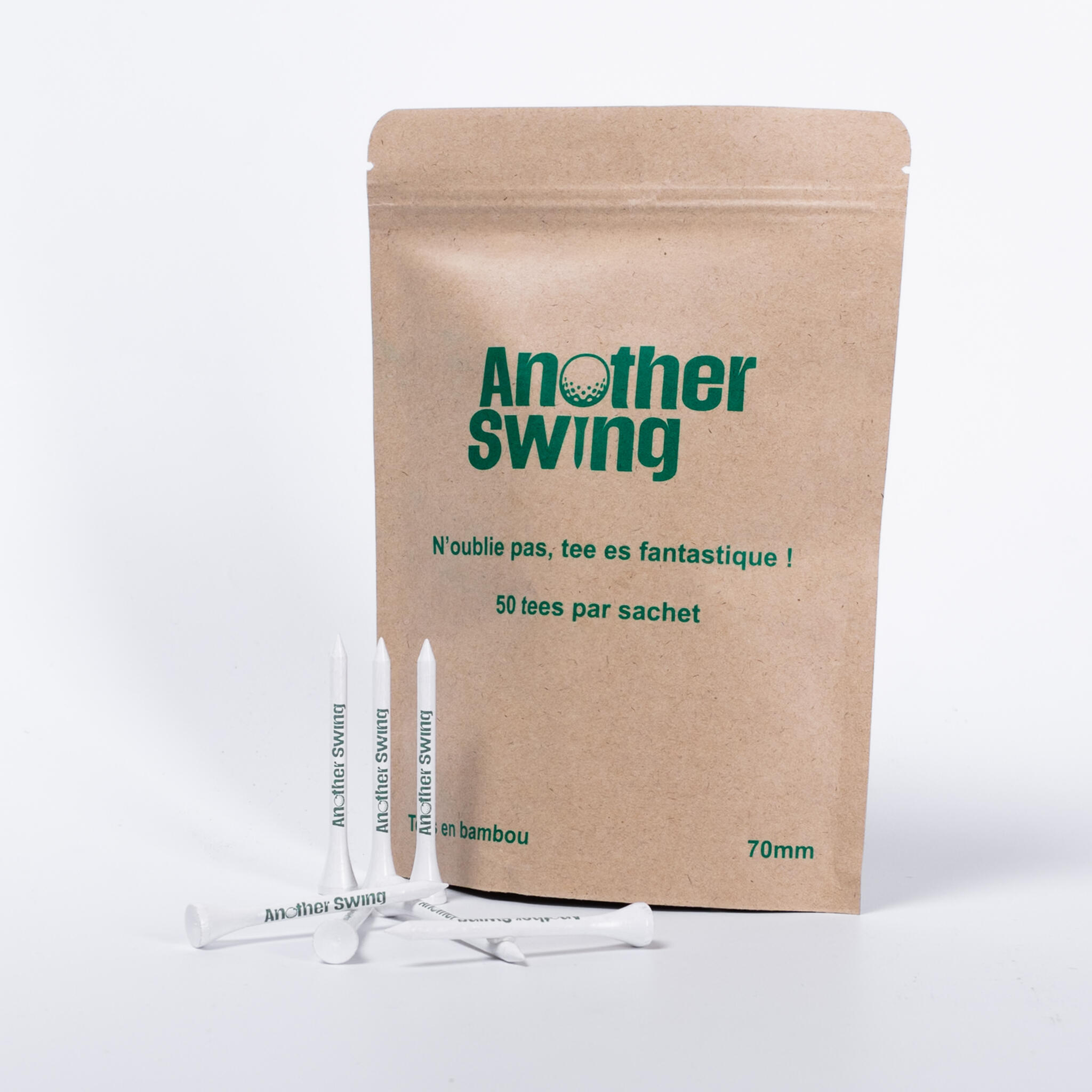 Another Swing Golf Tees Bambus 70mm - 50 Bio Tees - Französische Marke 3/6