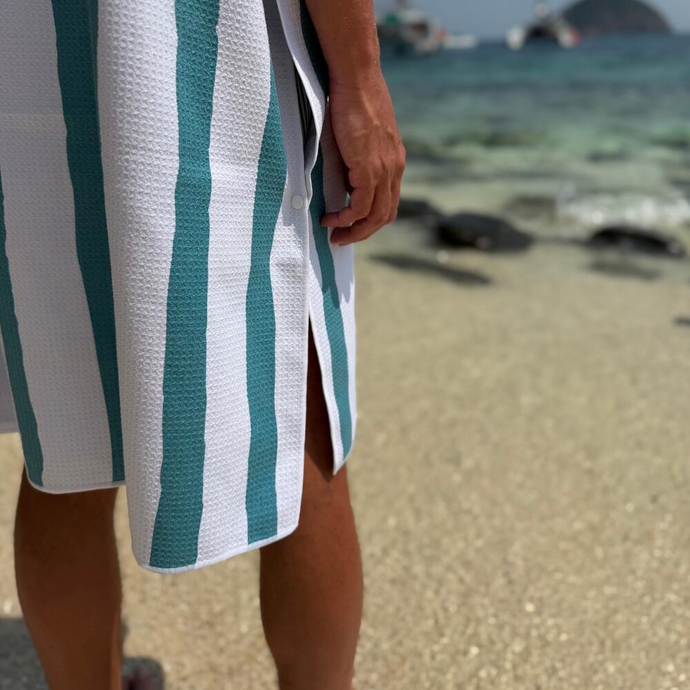 Poncho de Bain adulte 80/110 cm, rayé vert et blanc 6/7