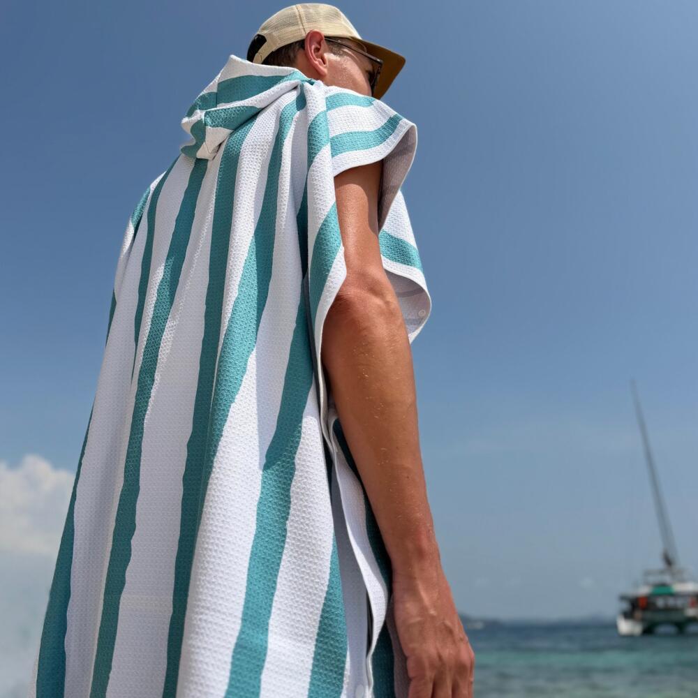 Poncho de Bain adulte 80/110 cm, rayé vert et blanc 7/7