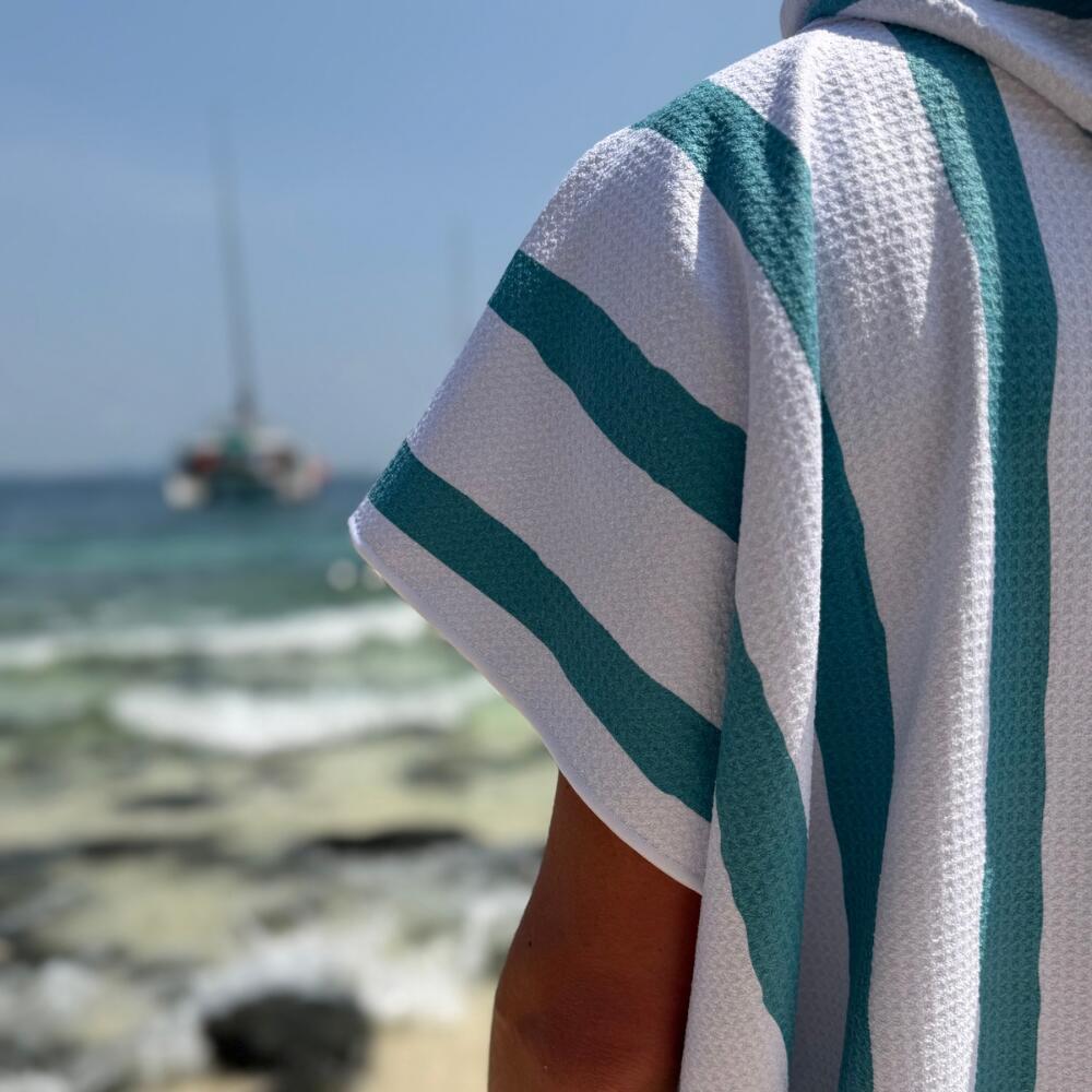 Poncho de Bain adulte 80/110 cm, rayé vert et blanc 5/7