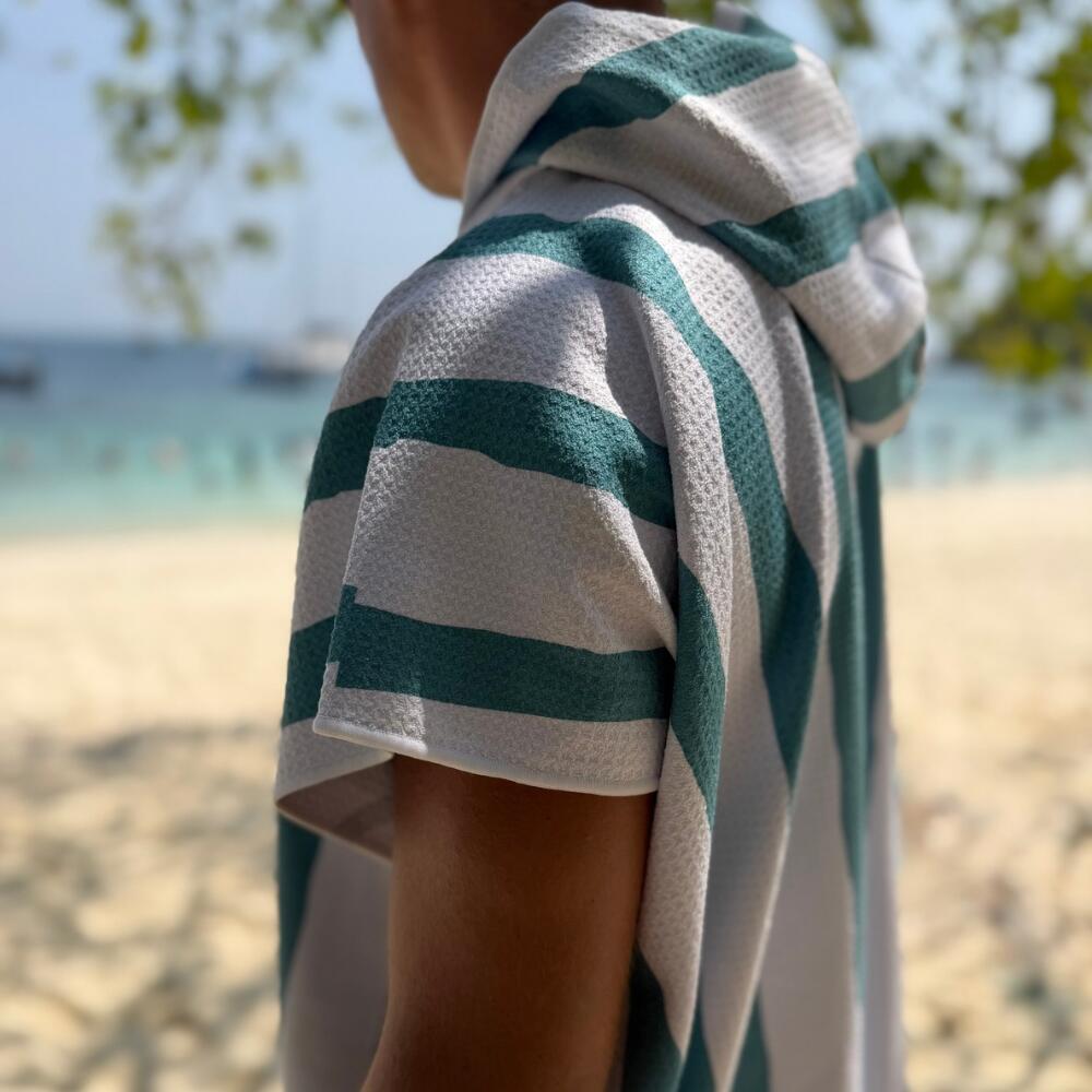 Poncho de Bain adulte 80/110 cm, rayé vert et blanc 4/7