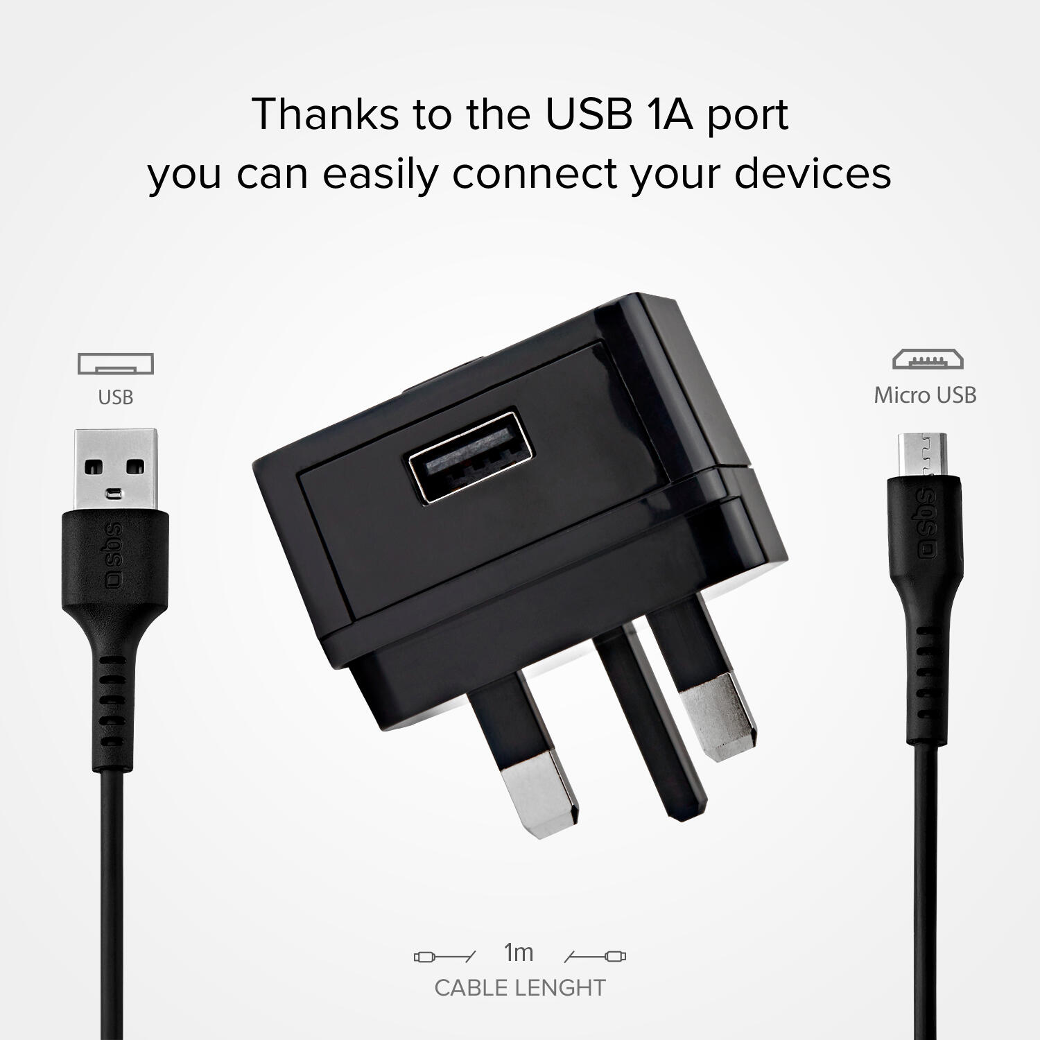 Kit caricatore UK con cavo USB + Micro‑USB 3/4