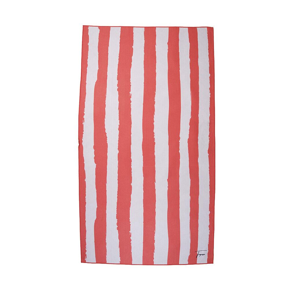 Serviette de plage taille 160 x 90 cm, imprimée à rayures crème et corail 2/5