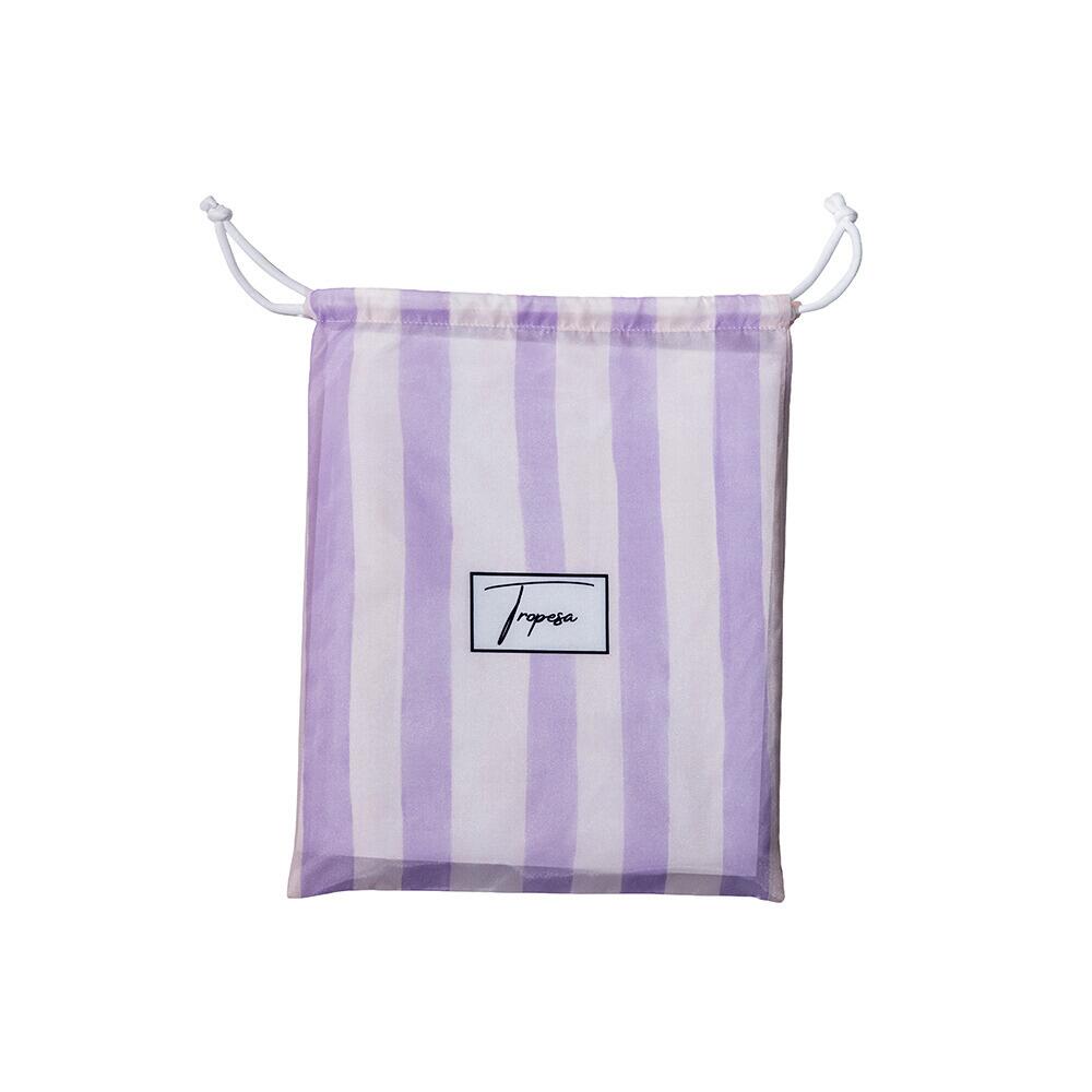 Serviette de plage 160 x 90 cm, imprimée à rayures blanches et lilas 3/7