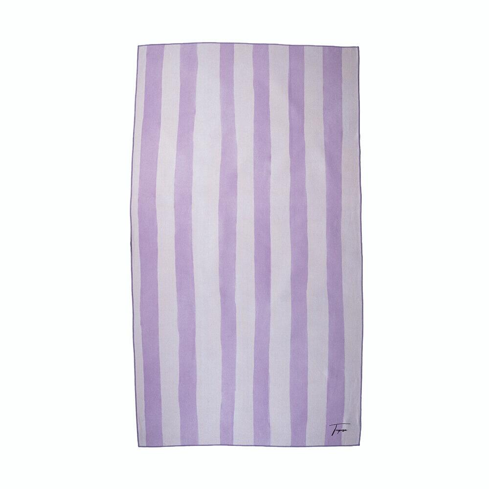 Serviette de plage 160 x 90 cm, imprimée à rayures blanches et lilas 2/7