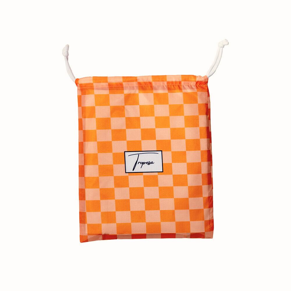 Serviette de plage taille 160 x 90 cm, imprimée à damier orange et moutarde 3/7