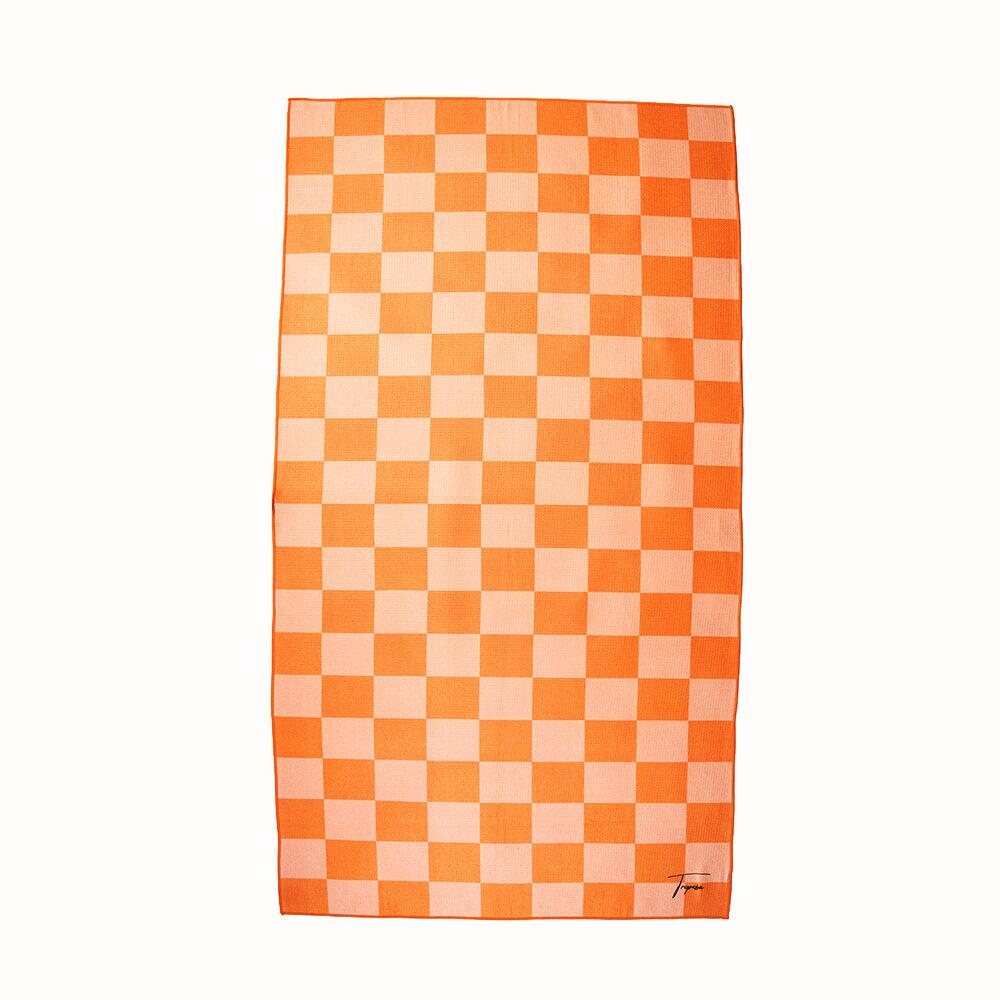 Serviette de plage taille 160 x 90 cm, imprimée à damier orange et moutarde 2/7
