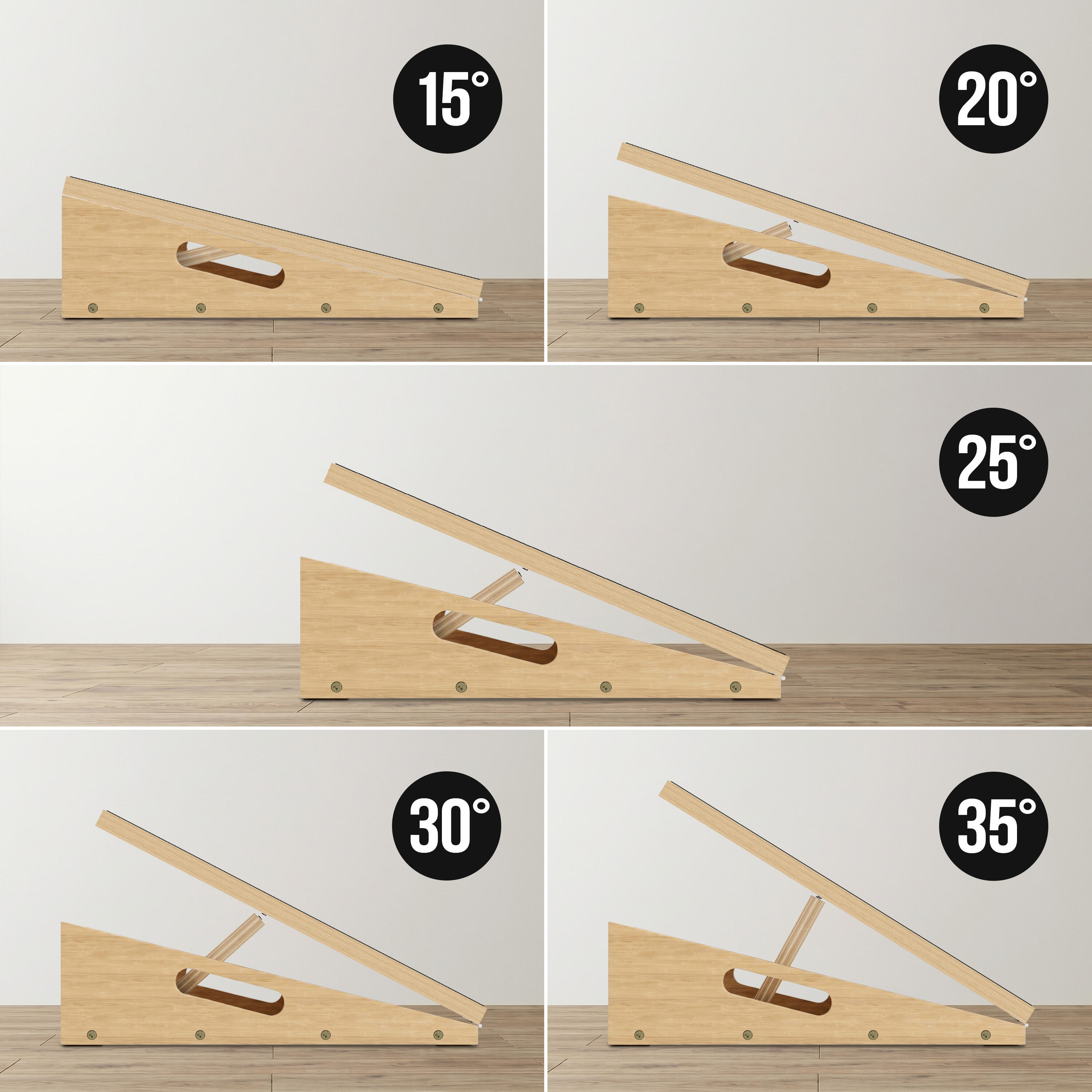 Planche inclinée en bois avec 5 angles pour étirement, mobilité et équilibre. 4/7