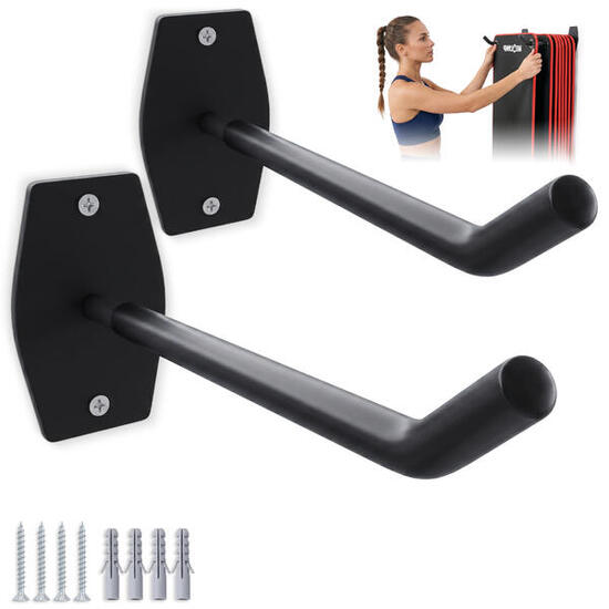 Support mural pour tapis de fitness avec crochets en acier trempé, lot de 2