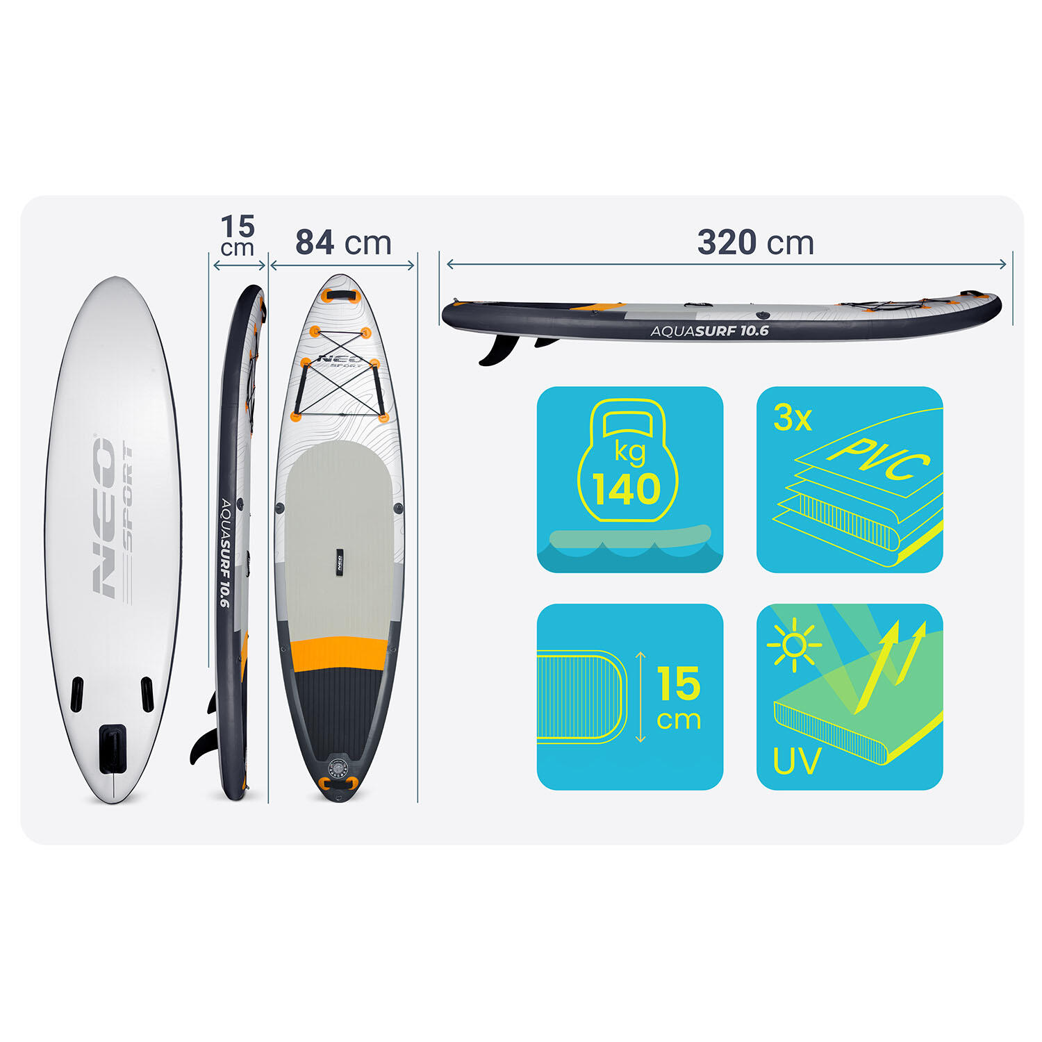 Deska SUP do pływania Neo-sport Aquasurf Stand Up Paddle 320 cm akcesoria zestaw 6/7