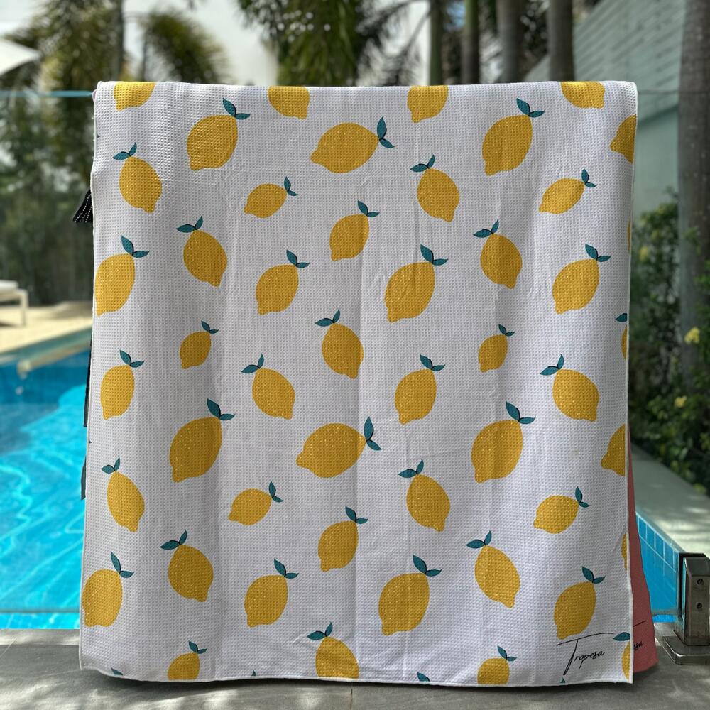 Serviette de plage 160 x 90 cm, imprimée blanche à motif citrons 5/7