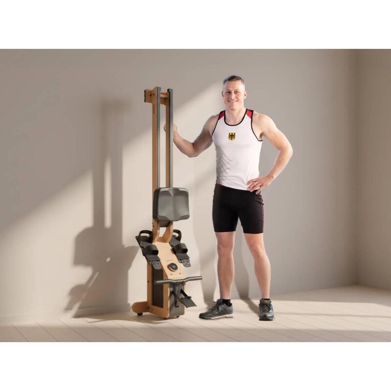 Veslovací trenažér Torin P6‑G z pravého dřeva s funkcí postavení
