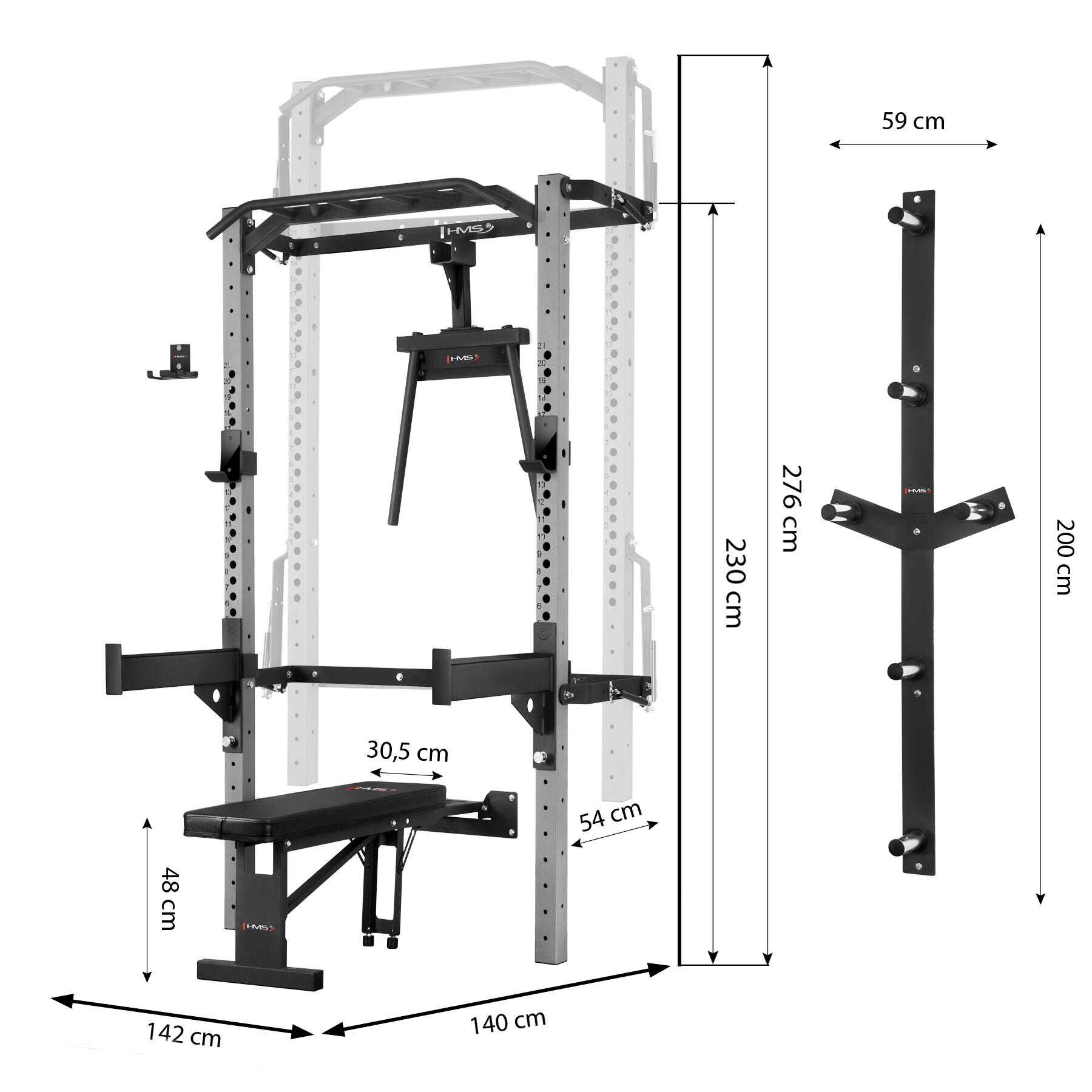 Multifunkční posilovací stojan - Power Rack HMS KLT22 šedý 4/7