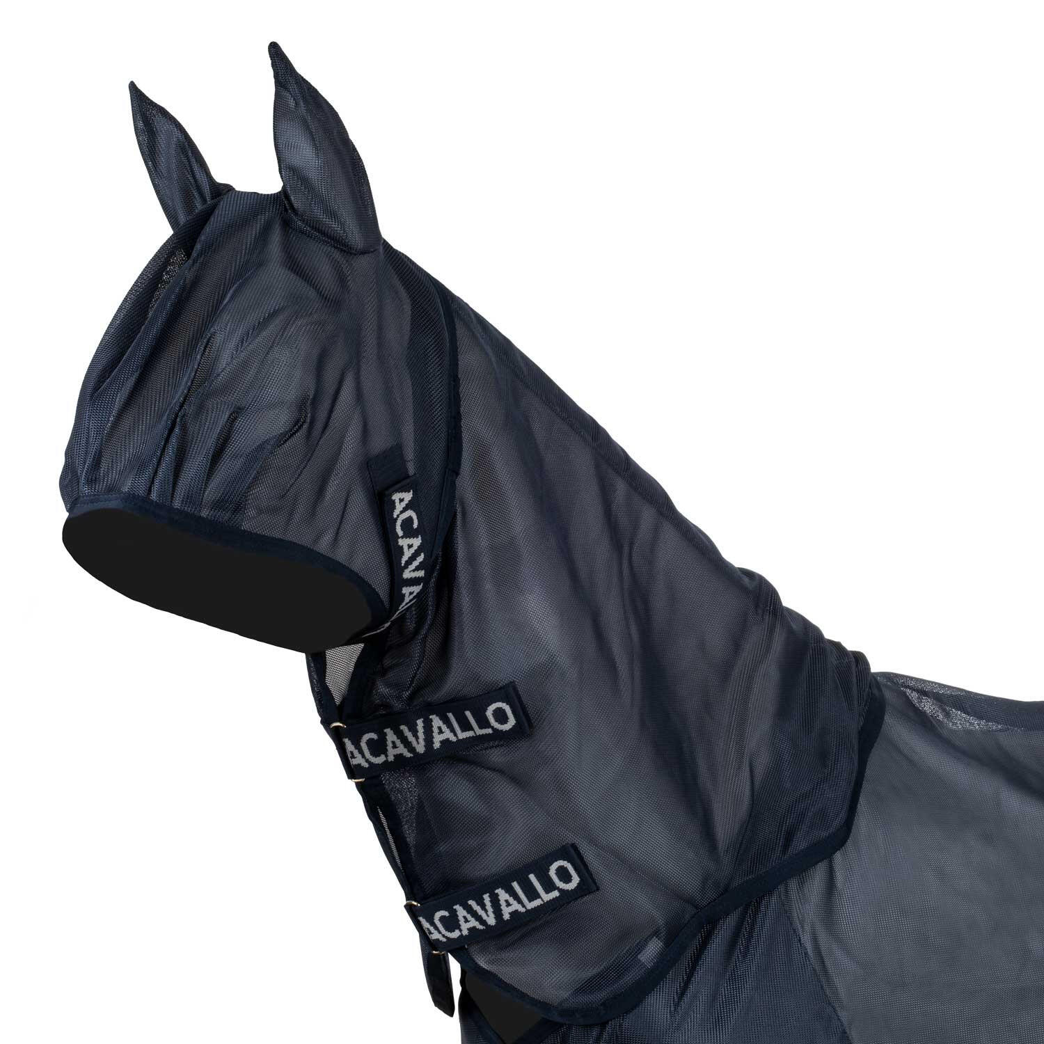 Atmungsaktive fliegendecke mit maske und halsteil für pferde 3/7