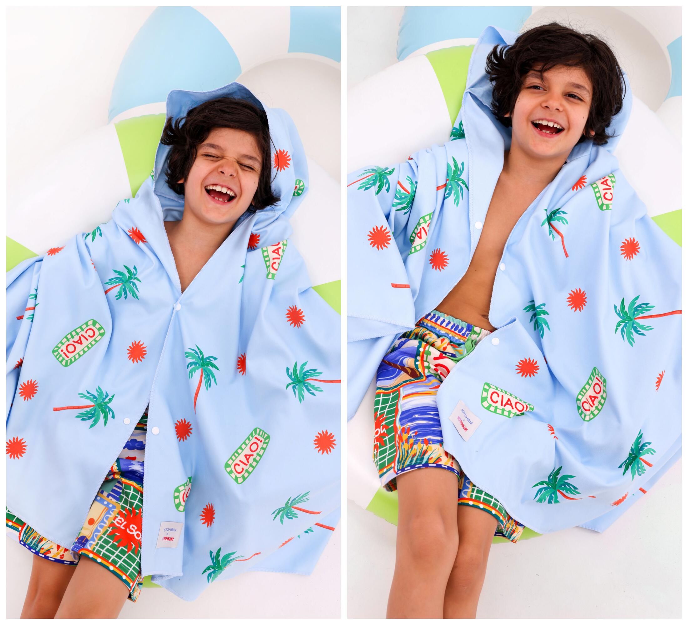 Ręcznik szybkoschnący z kapturem poncho dla dzieci Spokey Palms 5/7