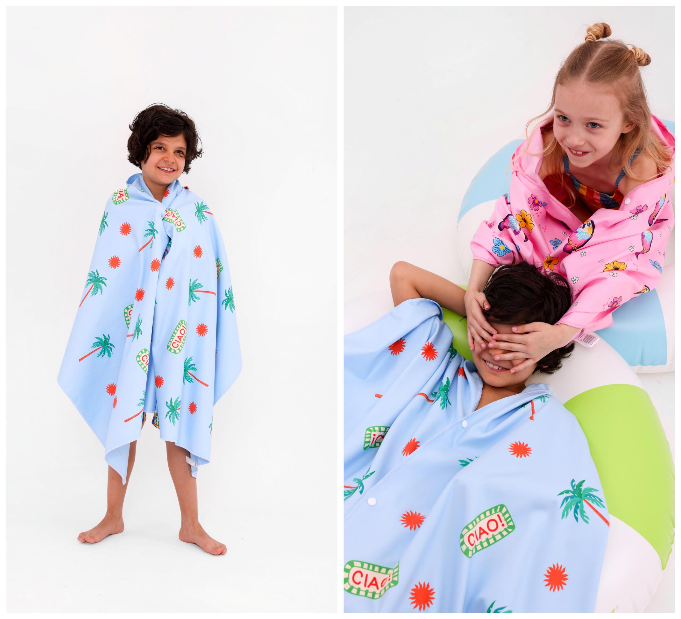 Ręcznik szybkoschnący z kapturem poncho dla dzieci Spokey Palms 6/7