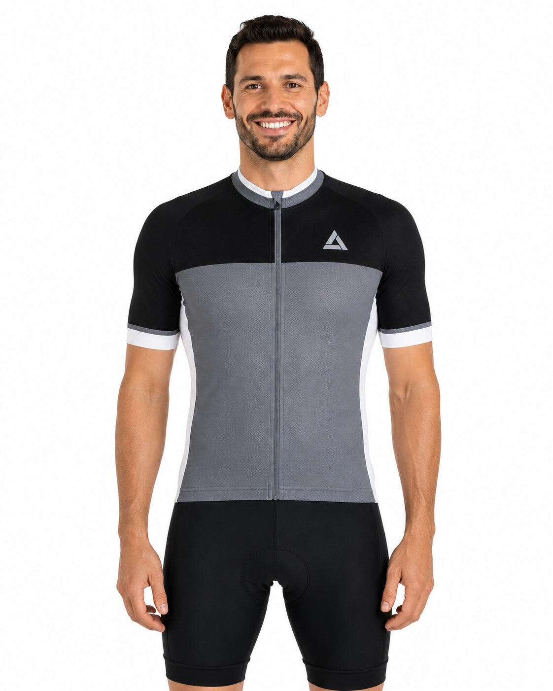 Herren Fahrradtrikot Kurzarm Radtrikot Pro T II Grau-Schwarz 1/4