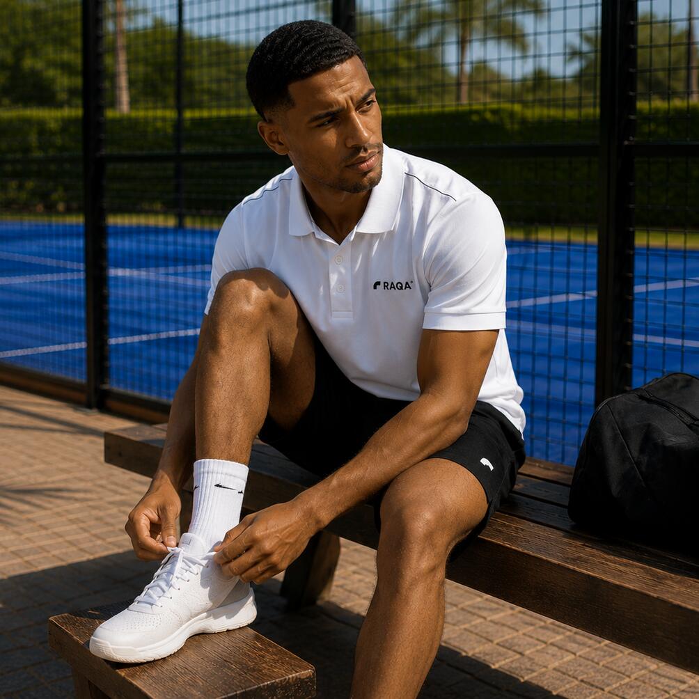 Padel polo heren wit  – Raqa Performance 3/4