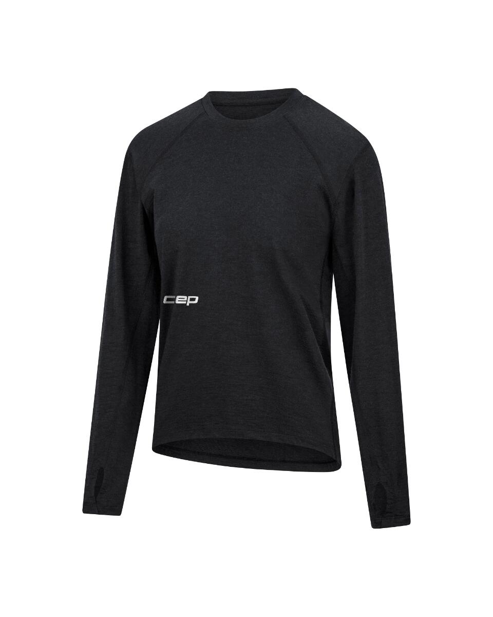 Damski longsleeve bluzka sportowa z wełny merino na zimę Core Run CEP czarna 3/3