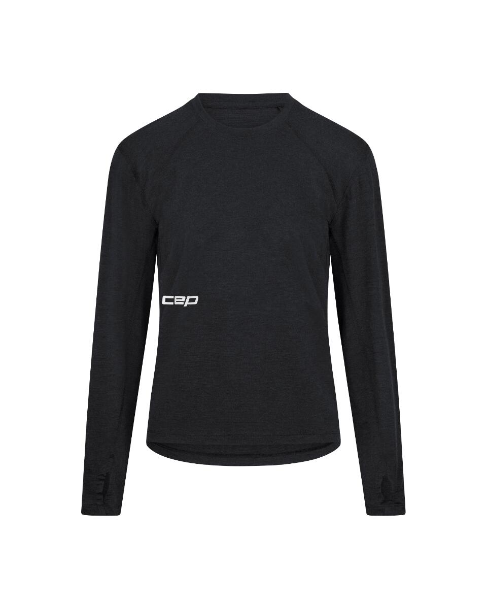 Damski longsleeve bluzka sportowa z wełny merino na zimę Core Run CEP czarna 2/3